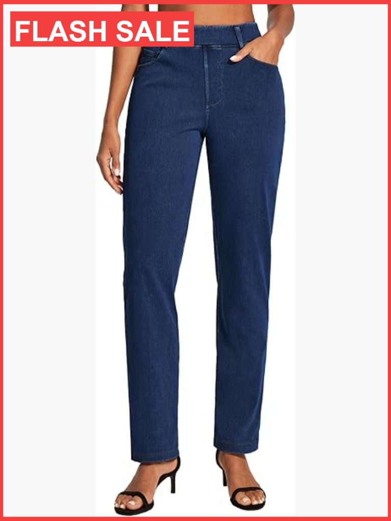 Straight Leg Stretchy Pull On Jeans High Waisted Bootcut Denim Pants